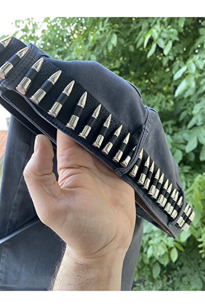 Genel Markalar Suni Deri 4.cm gümüş renk metalci punk vintage mermili kemer Kemer Siyah