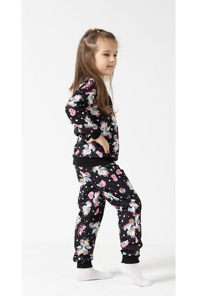BUUFUU Girl's Black Printed Long Sleeve Top and Bottom Set