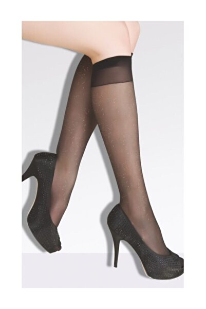 DAYMOD ÇORAP Дамски черни чорапи до коляното с блясък и слънце, чифт от 3