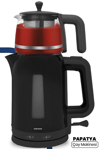 GOLDMASTER Papatya Black 2200 Watt Tea Maker and Kettle with Glass Teapot