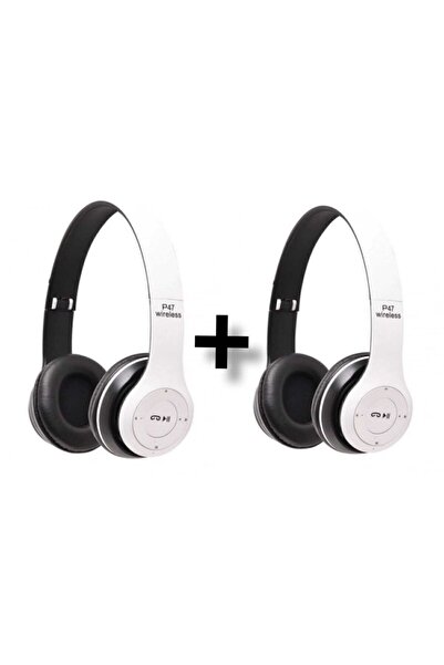 Genel Markalar 2 Adet P47 Bluetooth Kulaklık Wireless Beyaz 2 Adet Kablosuz K...