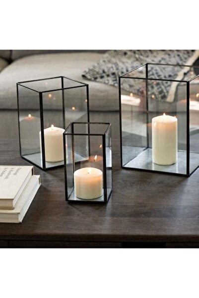 vitrayverteks Mumluk şamdan pirinç antrasit siyah dekoratif cam mumluk