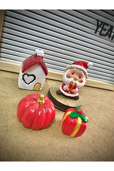 Minik Mucizeler Mini 4’lü Yılbaşı Bibloları ( Mini Hediye Paketi , Noel Baba , Balkabağı , Ev )