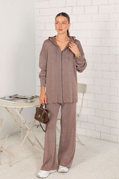 Melike Tatar 32-7010 Model Brown Color Glitter Mercerized Knitwear Set