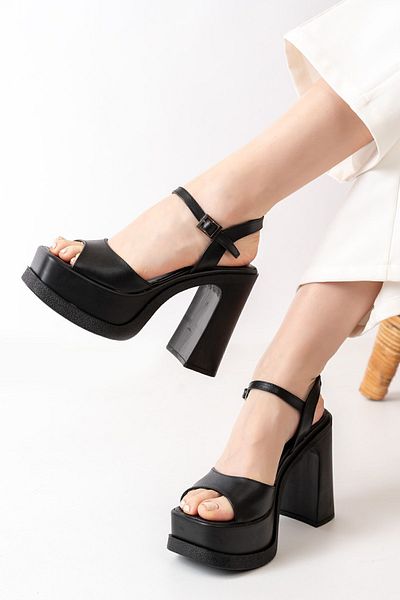 asmi shoes Pantofi cu toc cu platformă, cu o singură curea (12 cm), piele neagră