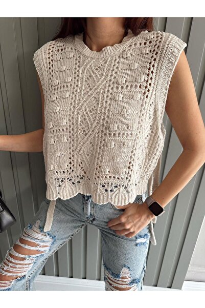 Genel Markalar Ponponlu Yanları Bağlamalı Süveter