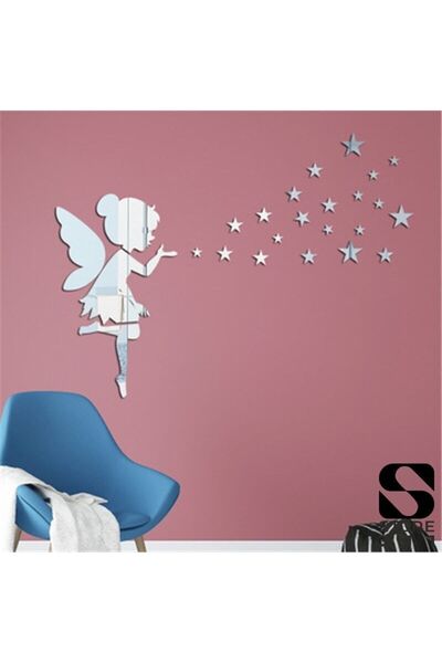store311 Aynalı Pleksi Peri Ve Yıldız Desenli Çocuk Odası Duvar Süsü