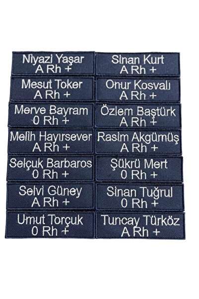 AskerVadisi Kişiye Özel Isim Soyisim Kan Grubu Lacivert Renk Nakış Işleme Cır...