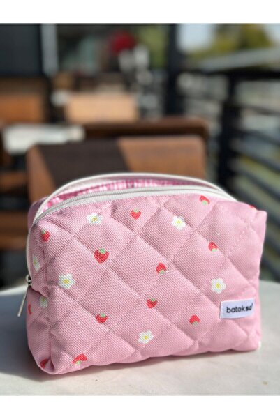 Batekso Mini Çilek Desenli Makyaj Çantası - Büyük Boy