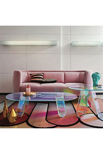 birnur Kristal Gökkuşağı Akrilik Pleksi Sehpa