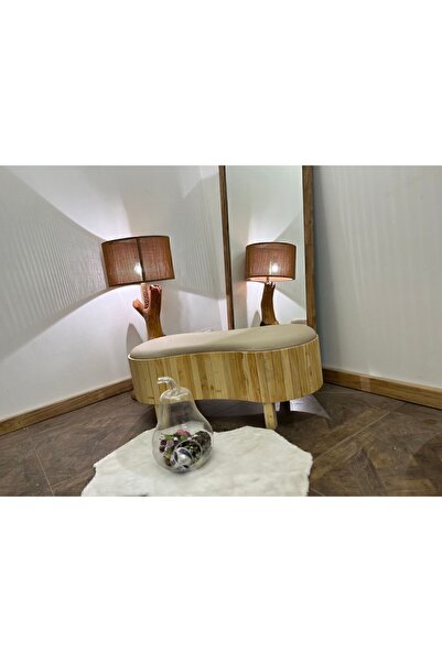 Aberteka Real Ahşap Ekru Deri Puf&Bench