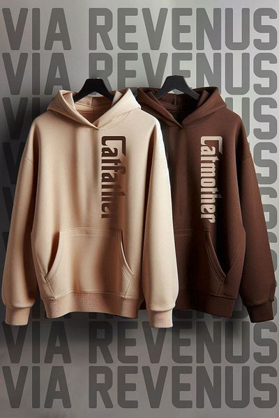 Vordevia Φούτερ CatFather CatMother με στάμπα Oversize - Συνδυασμός Lover
