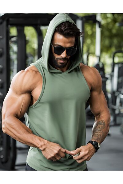 GANNHERS Kapüşonlu Kolsuz Sporcu T-shirt Fitness Atleti Unisex %100 Pamuk