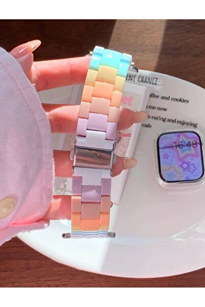 Bushco Store Watch Uyumlu Renkli Kemik/reçine Kordon watch 10 46-44-45-49 Mm