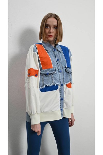 İLKCET MODA Πολύχρωμο γυναικείο oversize μπουφάν