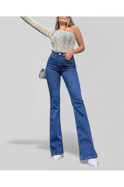 DRC trend Blugi din denim cu talie înaltă din Lycra spaniolă albastru