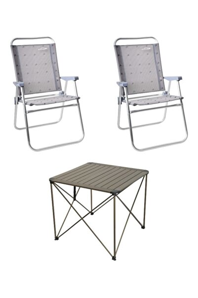 CAMPOUT Büyük Masa + 2 Plaj Sandalye Set
