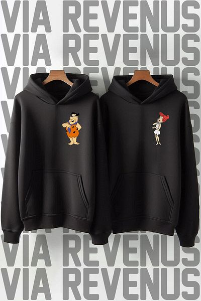 Vordevia Fred Wilma Oversize Lover Combination Sweatshirt - Flintstone Printed