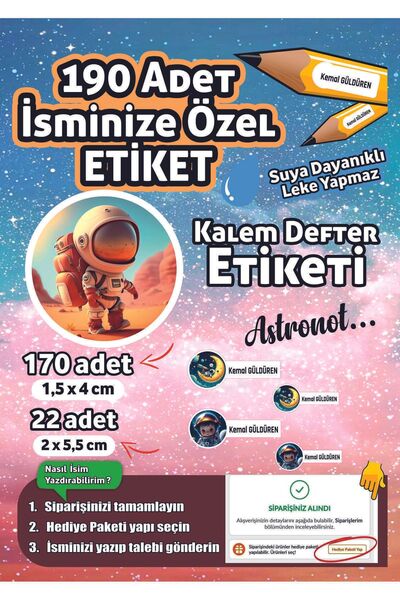 Joyygift ASTRONOT UZAY GÖKYÜZÜ TEMALI KALEM DEFTER OKUL ETİKETİ STİCKER.