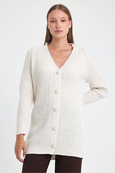 AYASOFYA OTANTIK White Knitwear Cardigan - Women'S, Button Closure