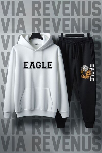 Vordevia Eagle / Eagle Printed Unisex Wide Fit Soft Fabric Hooded Sweatpants Set