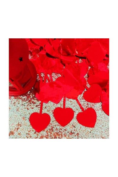Kelebek Oyuncak Shiny Metallized Heart Background - Door Wall Curtain Red