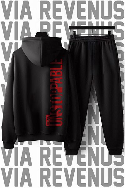 Vordevia Unisex Σετ φόρμας με μαλακή κουκούλα με στάμπα "You Are Unstoppable"