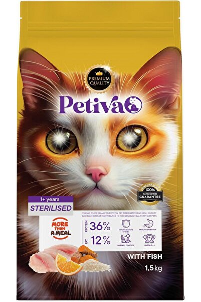 Petiva Kısırlaştırılmış Yetişkin Kediler Için Balık Etli Kuru Kedi Maması (1.5 KG, BALIK)