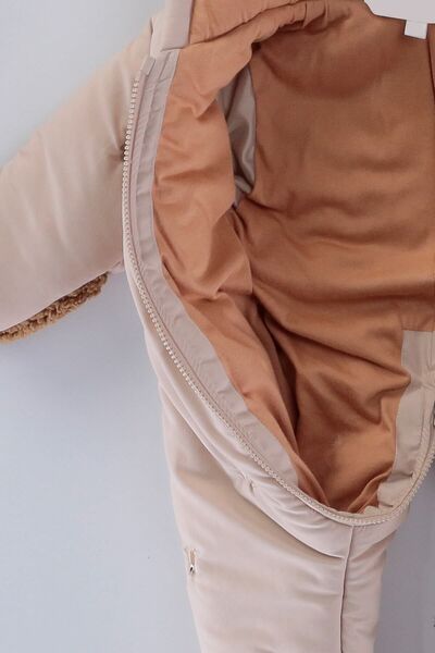 Genel Markalar Trend Bebek Sevimli Ayı Figürlü Kışlık Kürklü Patik-Eldivenli Kapüşonlu Kozmonot-Astronot Tulum