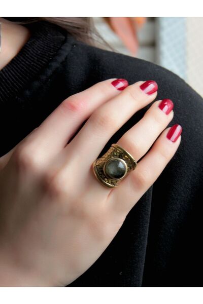 Esha Store Natural Stone Labrdorit Natural Stone Straw Model Adjustable Women's Natural Stone Ring