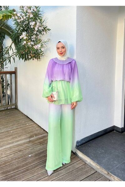 DEMET طقم من الجلد الشيفون بياقة سفلية وعلوية