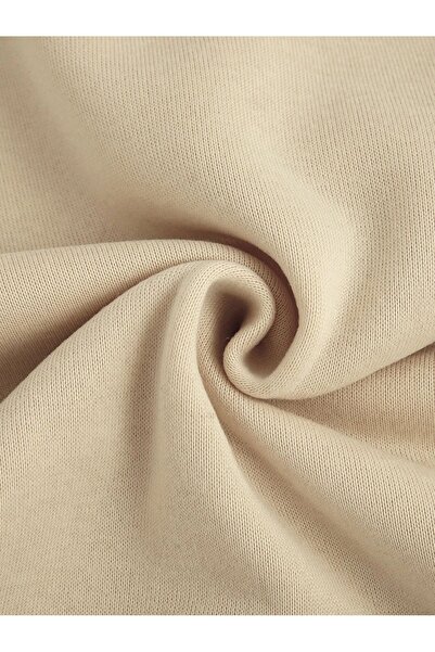 aynewmoda Ecru Oversize Hooded Sweatshirt and Black Tracksuit Set - Top and Bottom Printed