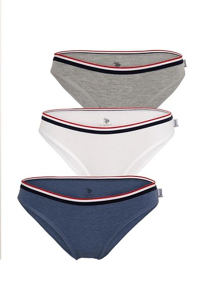 U.S. Polo Assn. Women's Cotton 3 Pack Gray - Blue - White Slip Panties