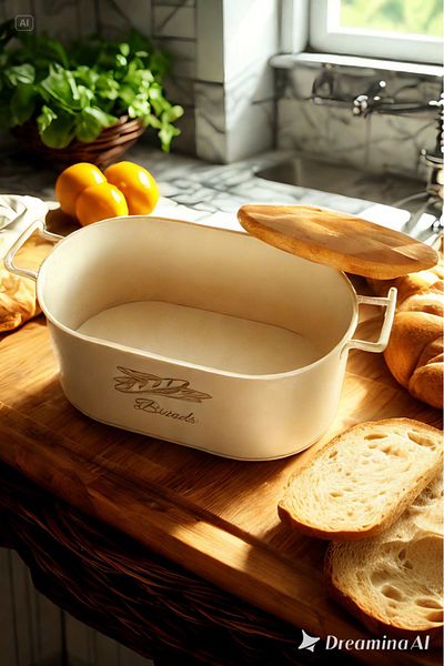 VENON HOME MAMBO White Wooden Bread Box with Cut Board and Handle