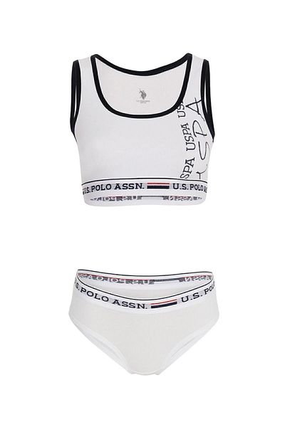 U.S. Polo Assn. Women's Cotton White Thick Strap Bustier Shorts Set