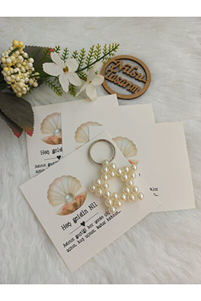 10 Pieces Pearl Star Keychain-Personalized Card-Birthday - Newborn - Mevlid - Circumcision Gift