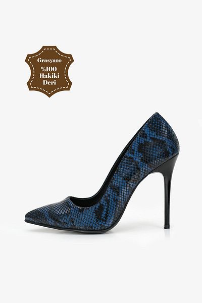 Grasyano 100% piele naturală cu model șarpe albastru negru 1. Pantofi cu toc stiletto confortabili de calitate lucrați manual