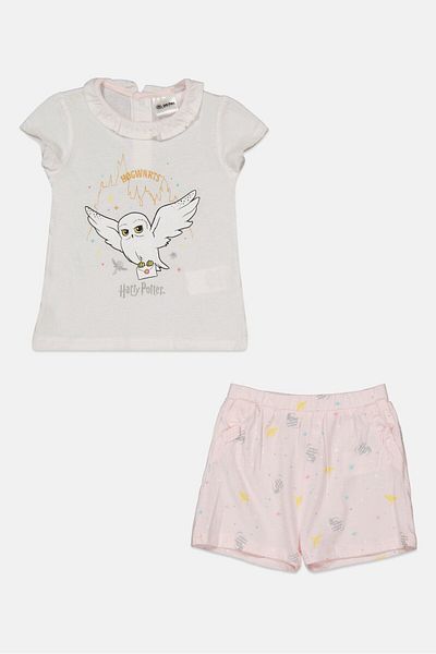 Harry Potter Toddlers Girl Graphic Print Top And Bottom, White