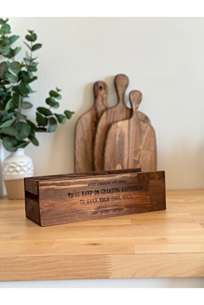 Mottogo Baskılı Ahşap Organizer Kutu - Yağdanlık Altlığı 29x11x9 Cm