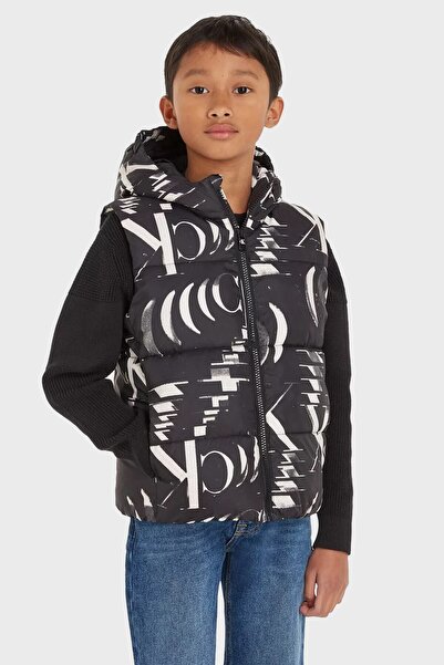 Calvin Klein Logolu Fermuarlı Kapüşonlu Şişme Yelek IB0IB017240GK Çocuk YELEK IB0IB01724 0GK