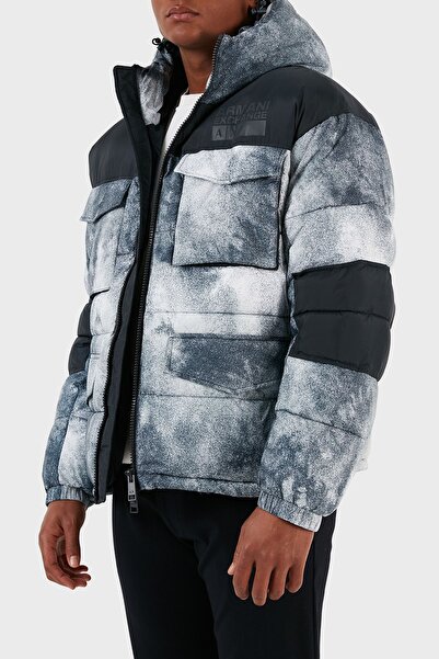 Armani Exchange Patterned Hooded Padded Puffer Coat Men's COAT 6RZK30 ZNKRZ 21CS