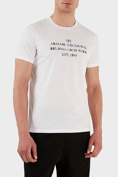 Armani Exchange Logo Organic Cotton Jersey Crew Neck Slim Fit T Shirt Ανδρικό μπλουζάκι 3rztbd Zja