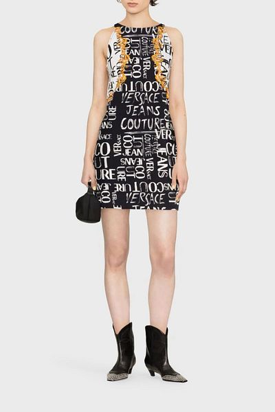VERSACE JEANS COUTURE فستان قطني قصير بياقة دائرية وطبعة شعار الماركة 74HAO95P ES0