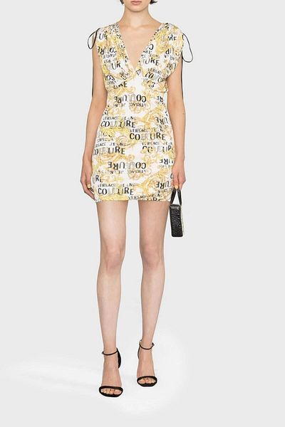 Versace Patterned Shoulder Gathered Slim Fit Bodycon Mini Dress Dress 74hao921 Js162 G03