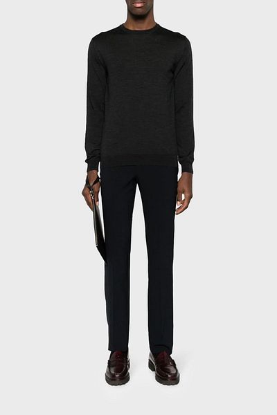 Emporio Armani بنطلون صوف مخلوط بقصة ضيقة للرجال H41P68 01506 922