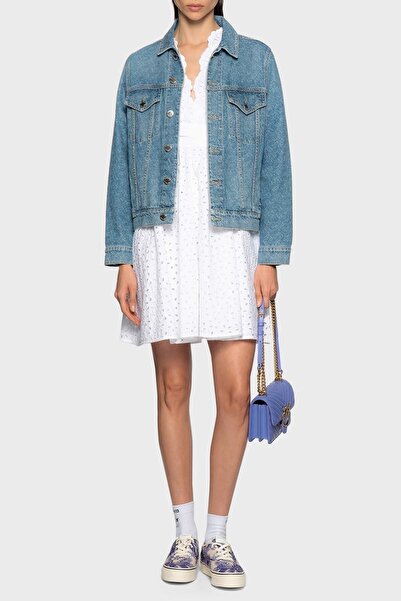 PİNKO % 100 Pamuk Sırt Dekolteli Fistolu Balon Kol Mini Elbise Elbise 100890 A0q4 Z04