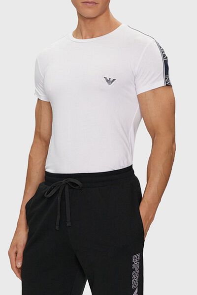 Emporio Armani تي شيرت رجالي من القطن بقصة ضيقة ورقبة دائرية - 111035   4r523 00010