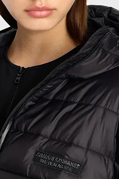 Armani Exchange Hooded Regular Fit Puffer Coat with Two-Way Zipper