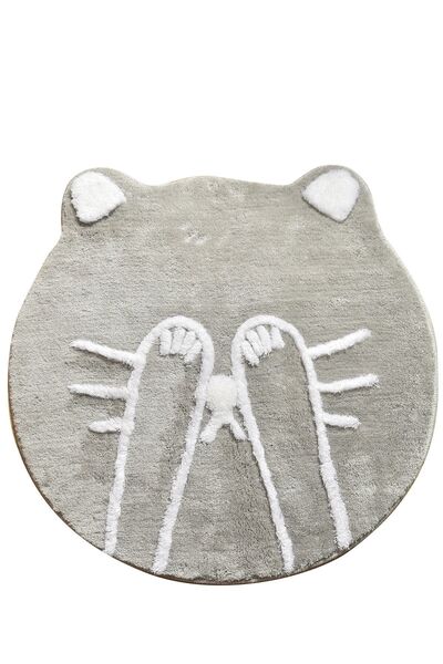 Chilai Home Shy Cat Gray Acrylic Toilet Seat and Bathroom Set - Diameter Mat Rug