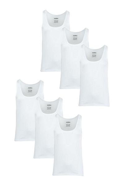 FORMO 6-Piece Men's 100% Cotton White Natural Combed Cotton Undershirt
